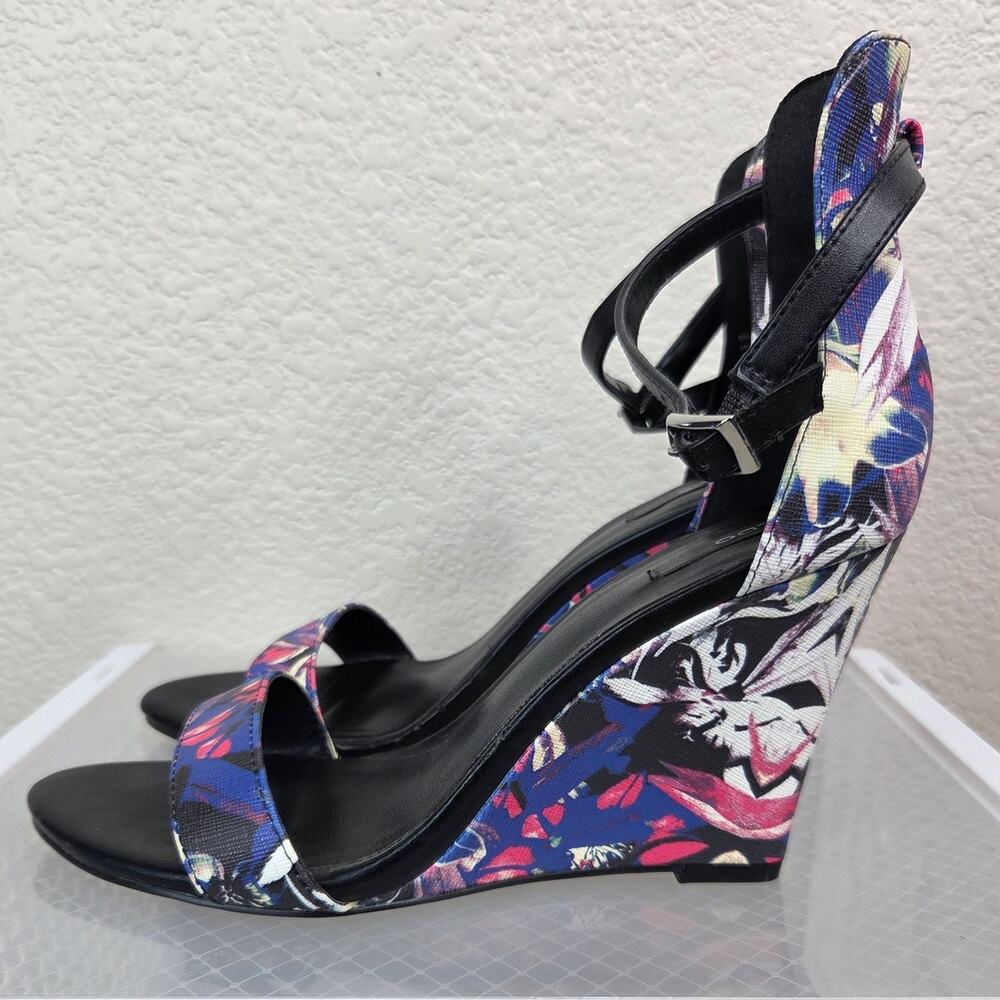 ALDO Blue, Red & White Floral 4" Wedge Sandals